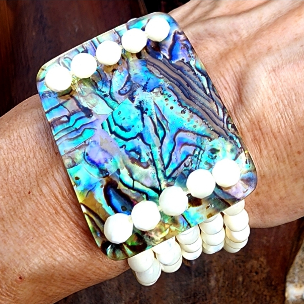 Abalone Jewelry Mother Of Pearl Bracelet Stretchy Natural Beads 65$